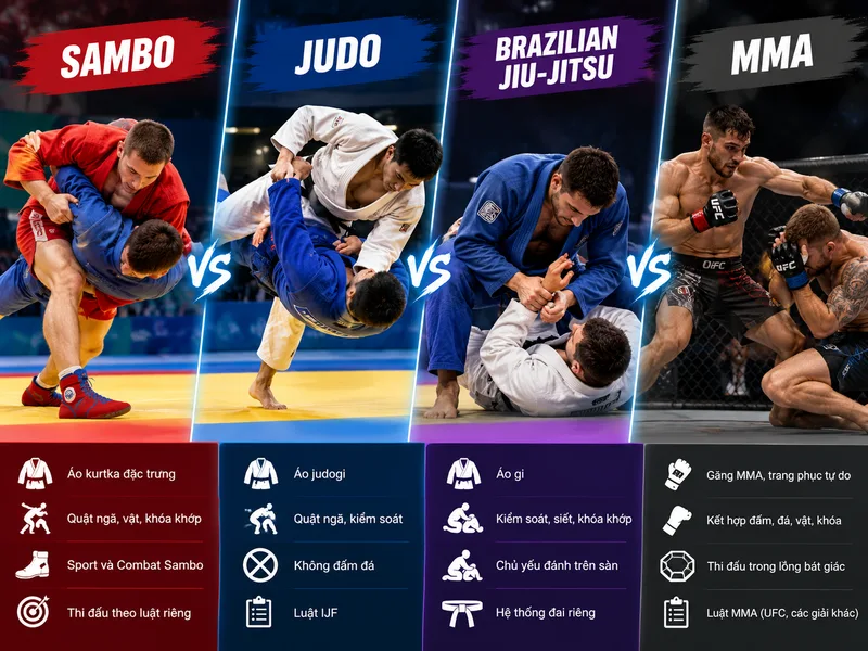 So sánh với Judo hay MMA giúp làm rõ sự khác biệt của sambo là gì.